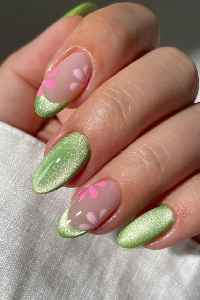 Floral Cat Eye Nails