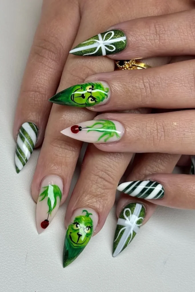 Grinch Face Nails