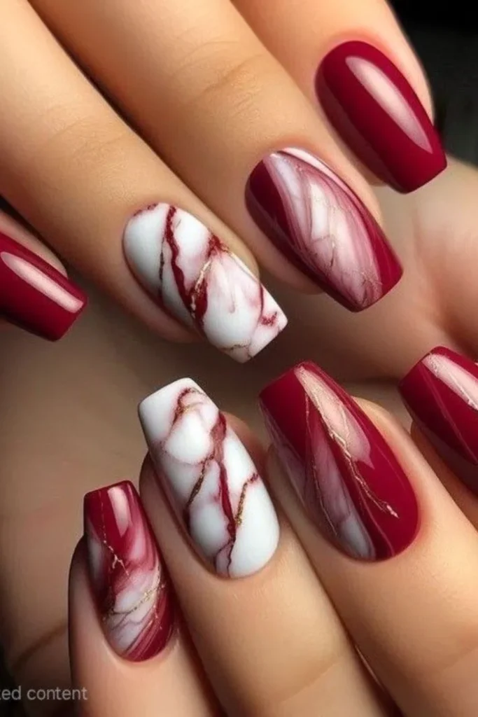 Marbled Red Velvet Nails