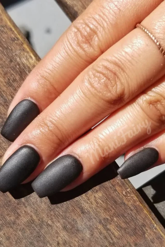 Matte Black Coffin Nails