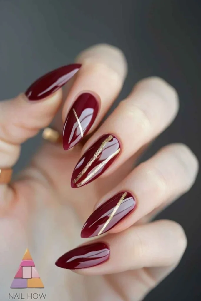 Striped Burgundy Nails