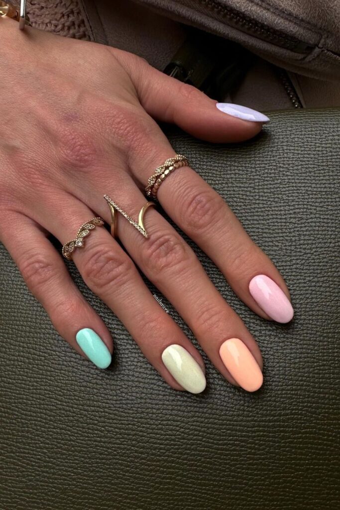 Almond Pink and Pastel Color Blocking Nails