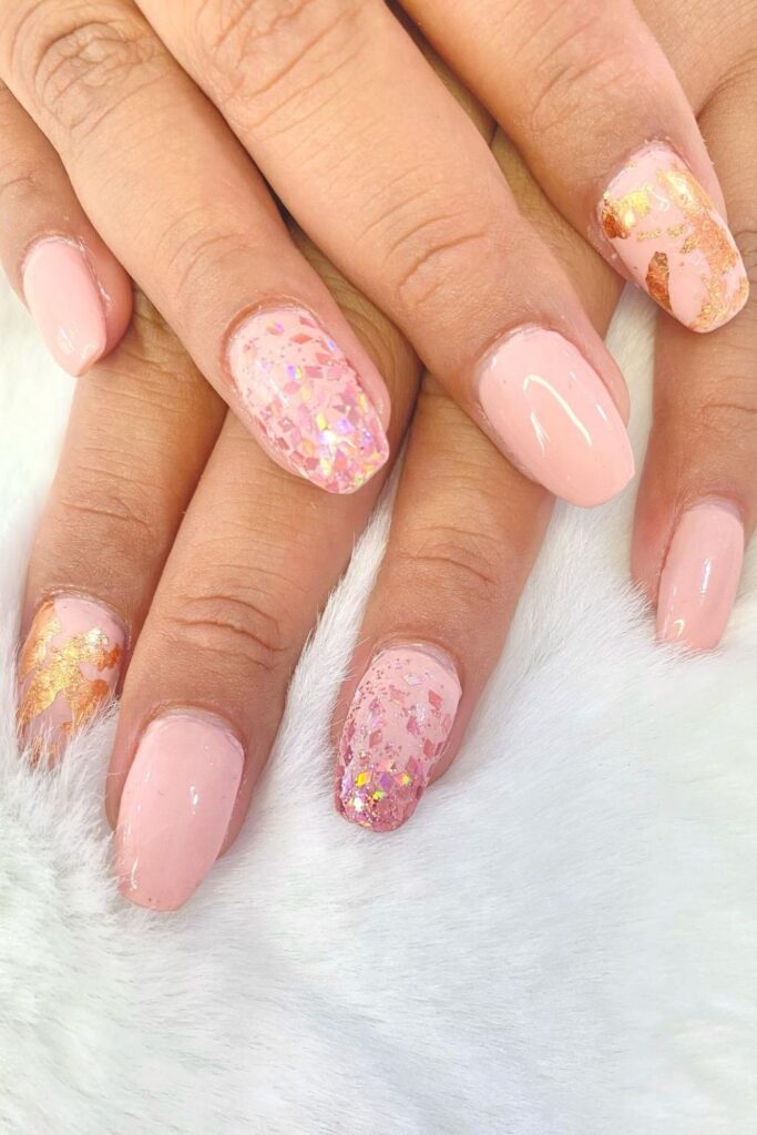 Almond Pink with Gold Foil Nails
