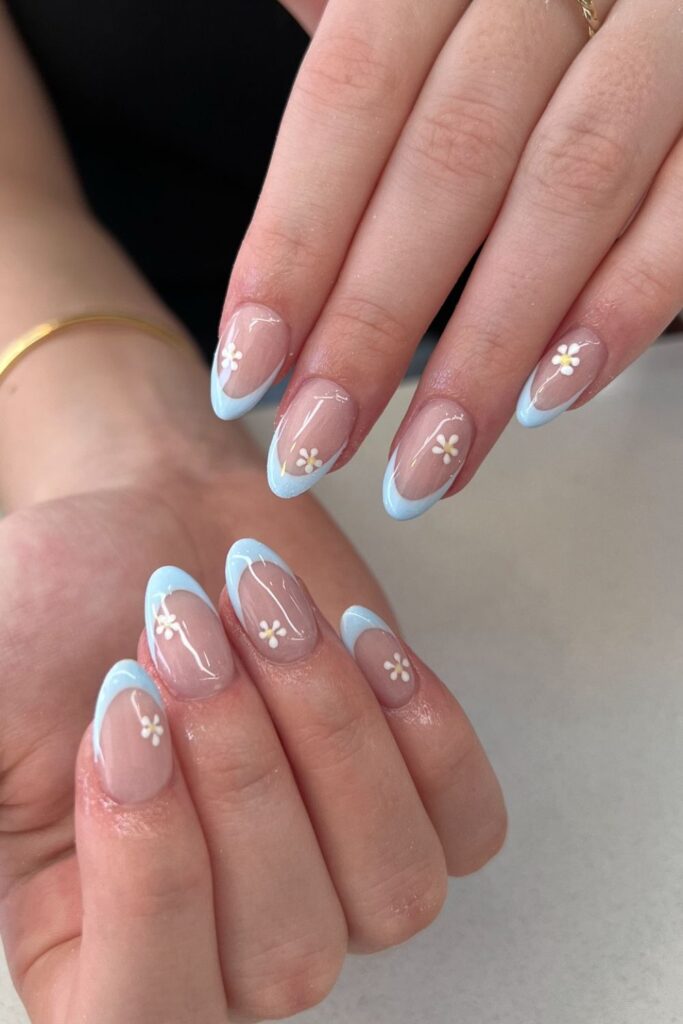 Baby Blue and Pink Combination Nails