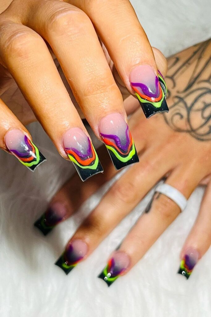 Black and Pink Ombre Nails