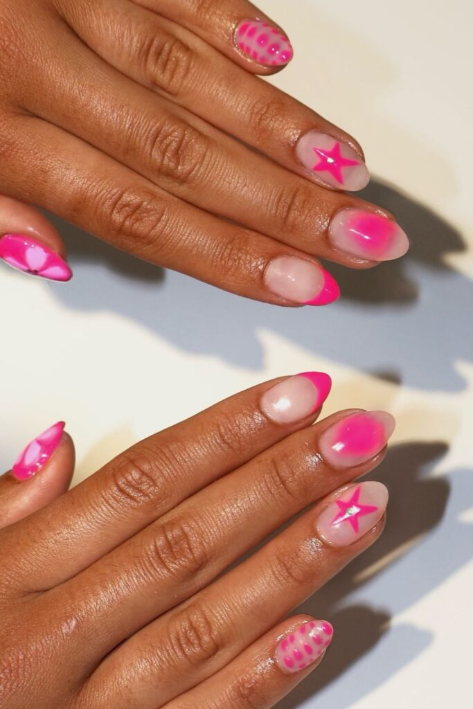 Bright Pink Tips with Lovely Bow Charms