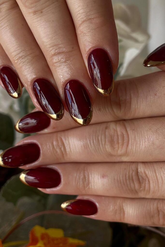 Burgundy Tips with Silver Foil Nails