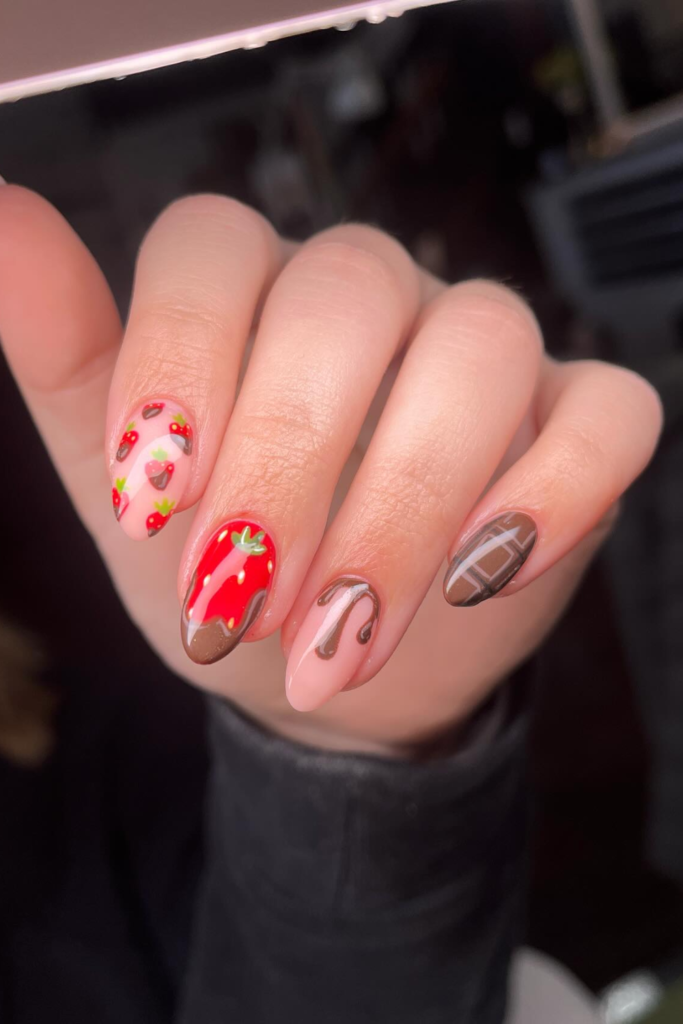 Chocolate and Strawberry Combo Nails
