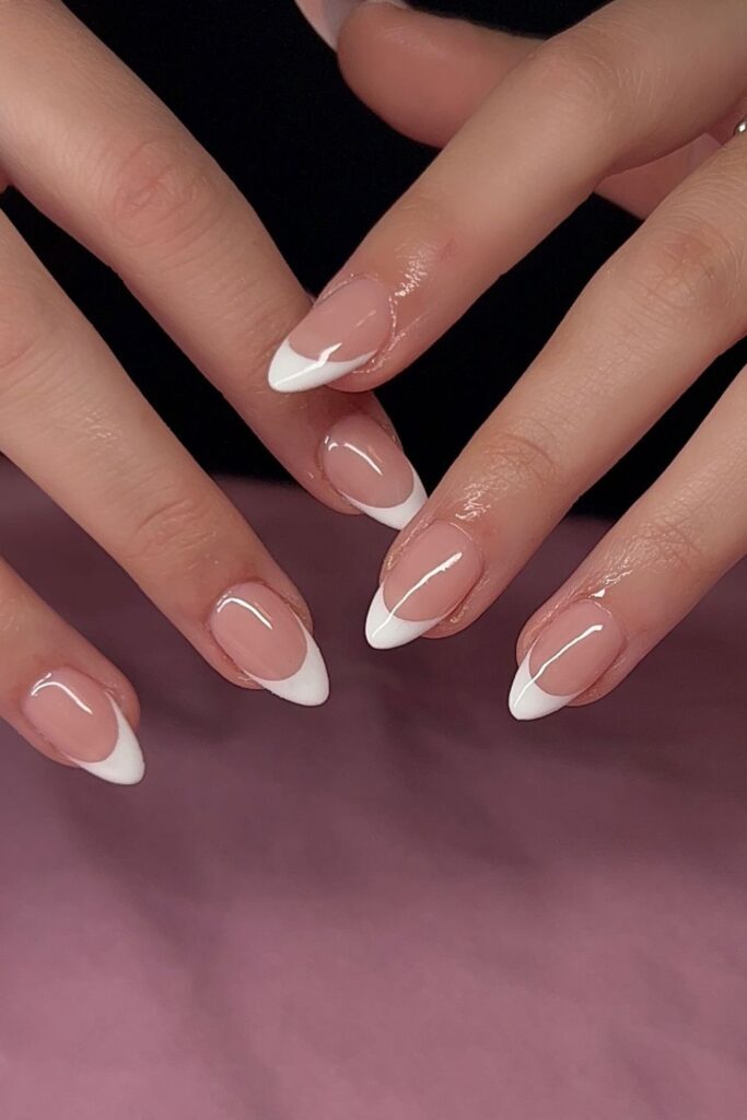 Classic French Tips with Bling Nails