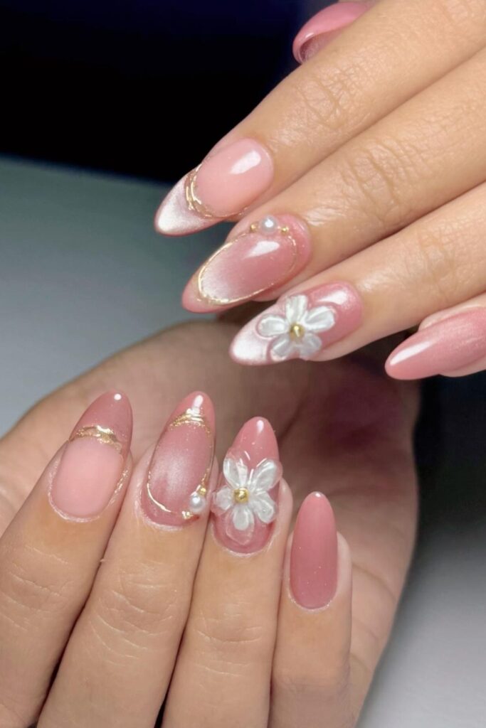 Classic Pink Tips with Heart Charms Nails