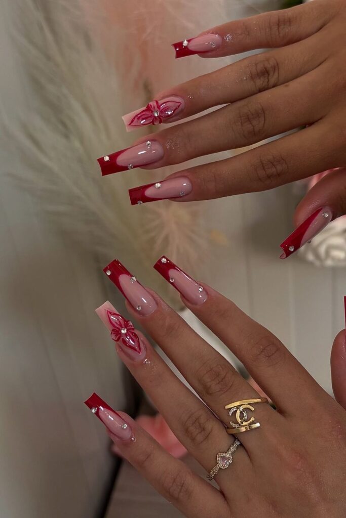 Classic Red with Studs Nails