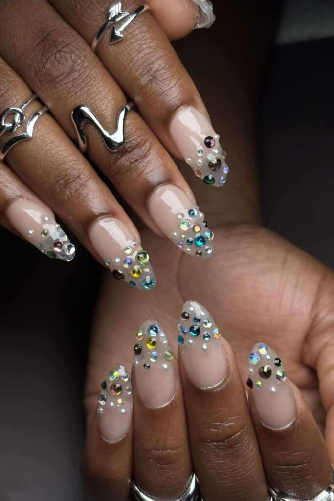 Colorful Rhinestone Patterns Nails