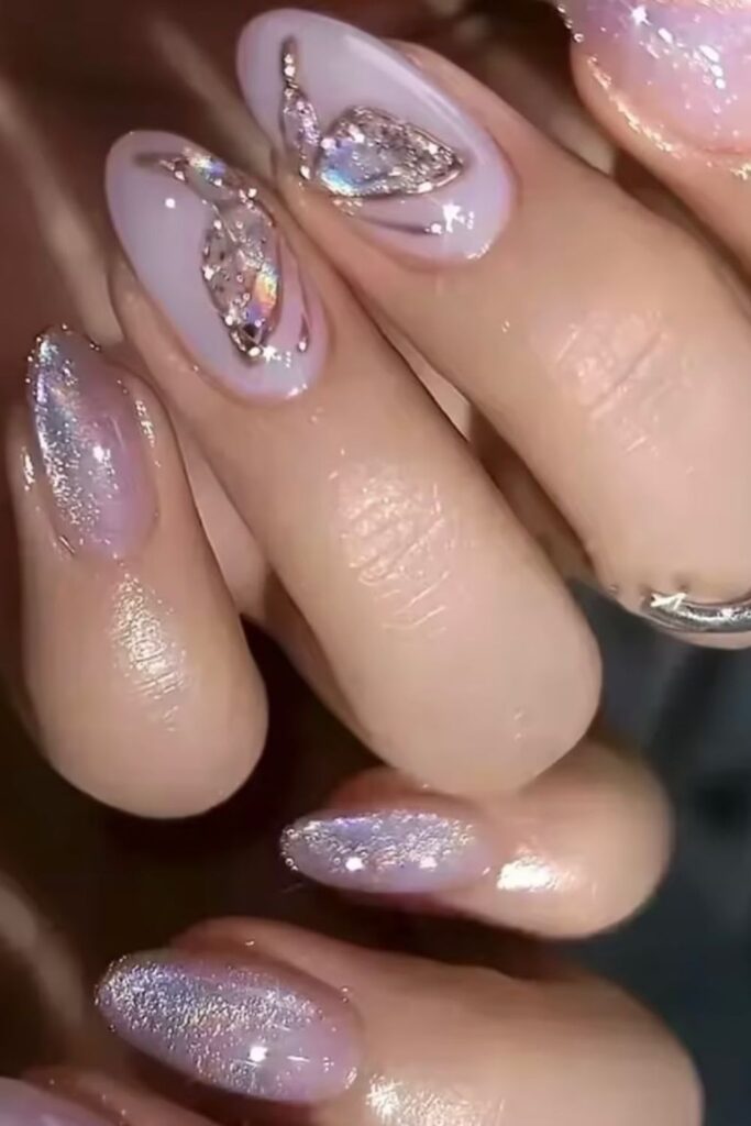 Cute Pink Tips with Butterfly Charms Nails