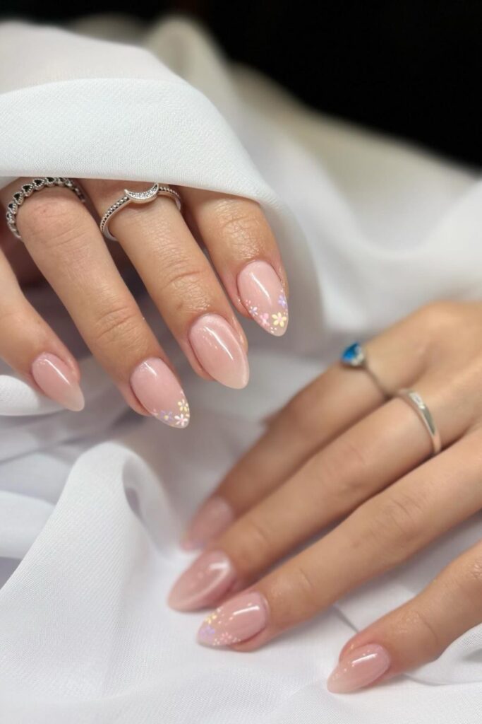 Dainty Pink Tips with Pearl Charms Nails