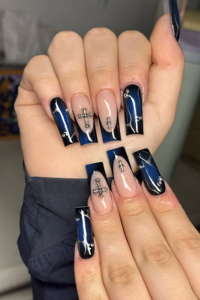 Dark Floral Designs Nails