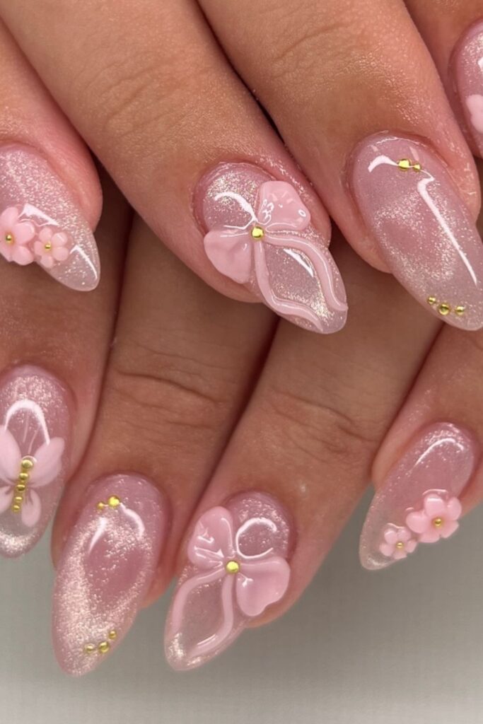 Girly Pink Glitter Nails