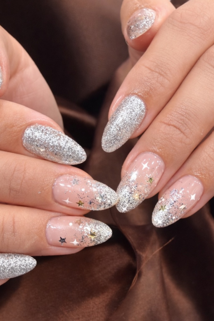 Glitter Accent Shimmer Nails