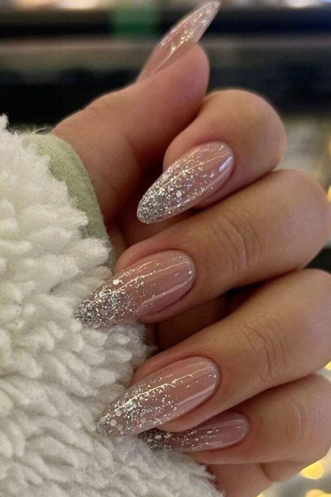 Glittering Silver Tips Nails