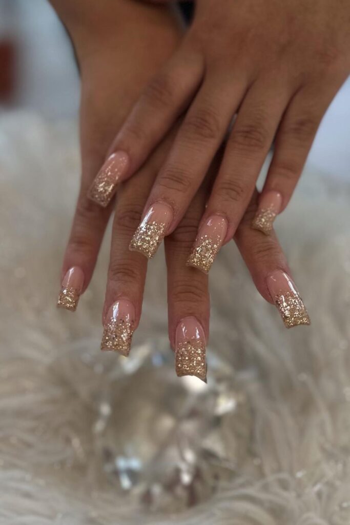Glittery Gold Ombre Nails