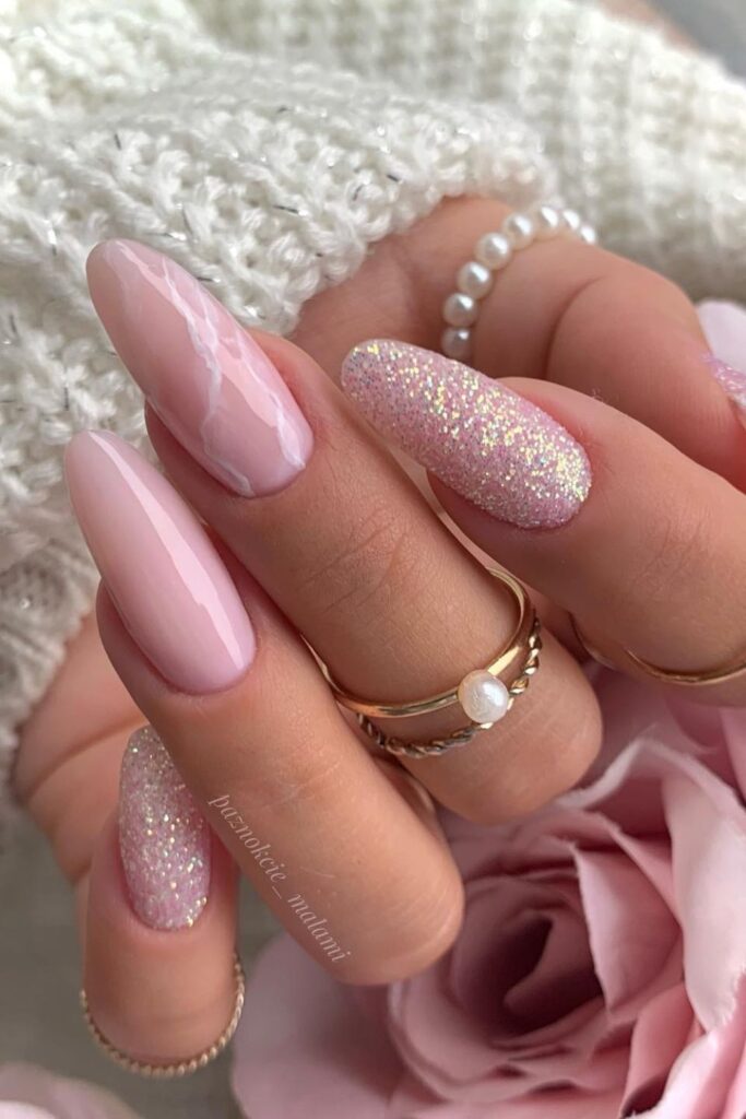 Glittery Pink Tips Nails