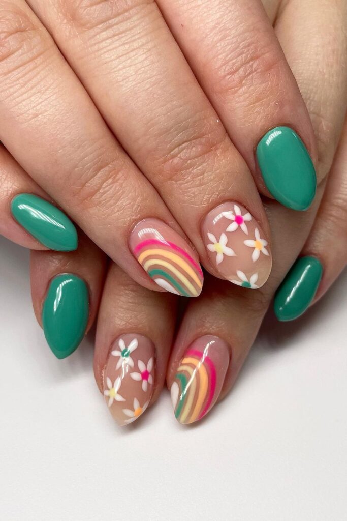 Glittery Rainbow Explosion Nails