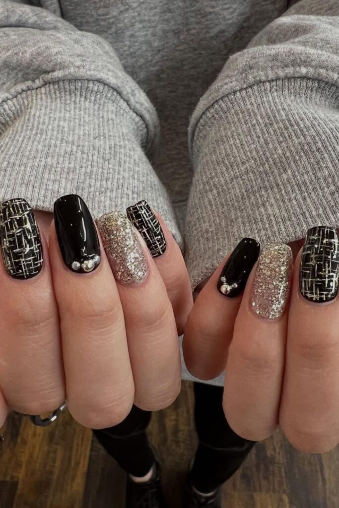 Gothic Black with Silver Accents Nails