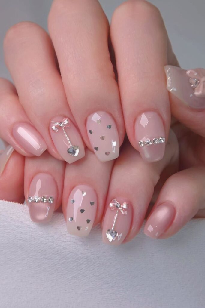 Layered Pink Tips with Ornate Charms Nails