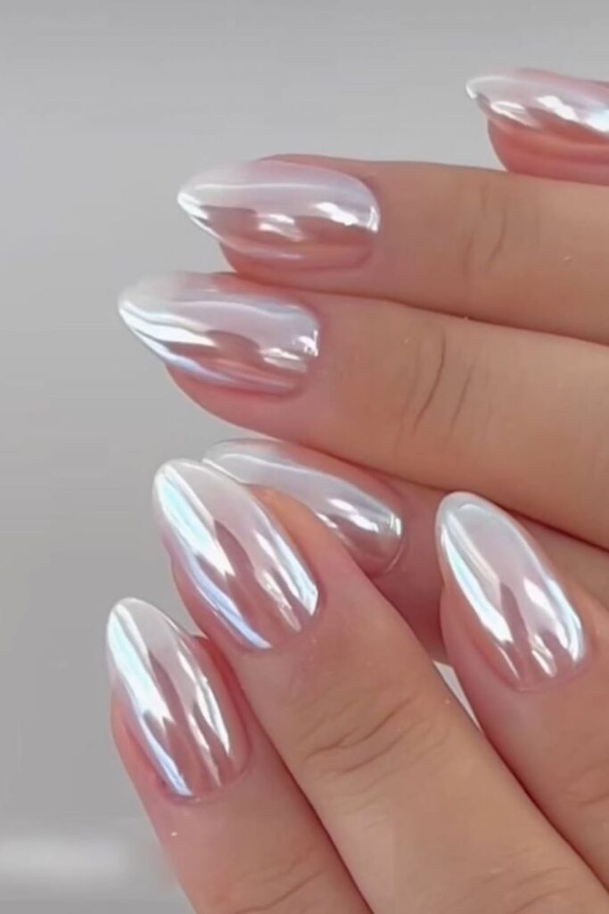 Metallic Pink Tips with Starry Charms Nails