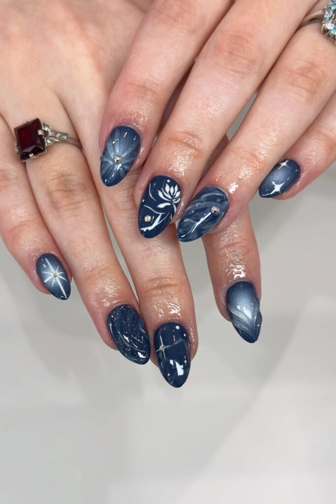 Midnight Blue Glitter Nails