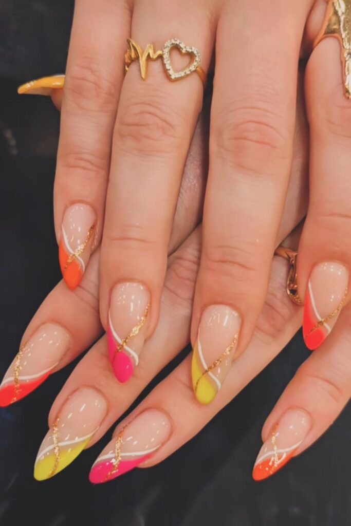 Neon French Tips with Chunky Glitter Nails