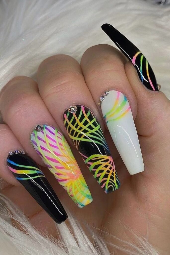 Neon Pink Stripes Nails