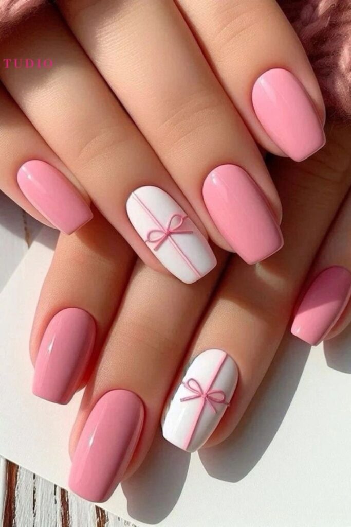 Pastel Pink Tips with Seashell Charms Nails