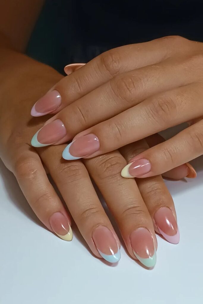Pastel Tips with Iridescent Charms Nails