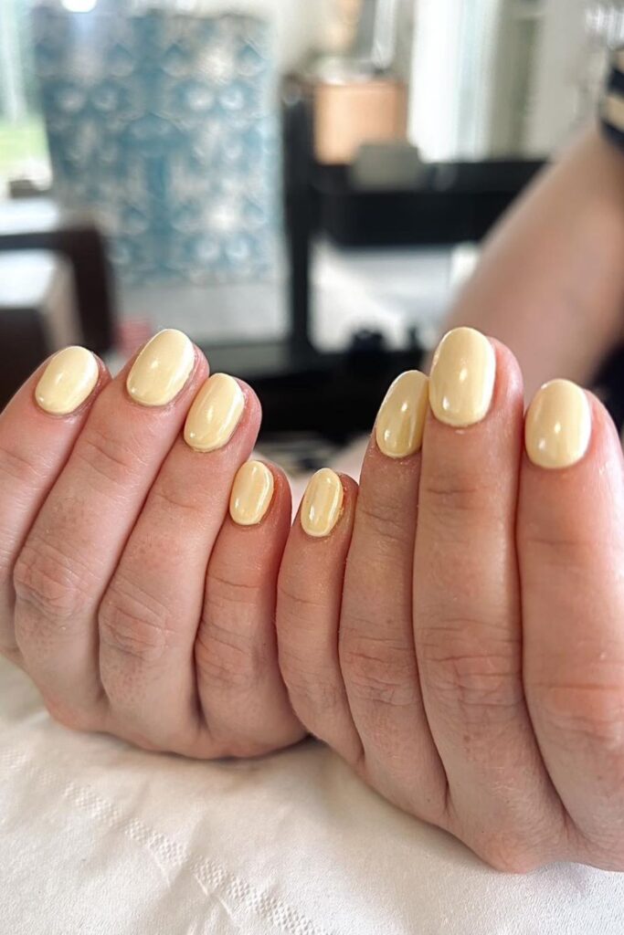 Pastel Yellow Half-Moon Design Nails
