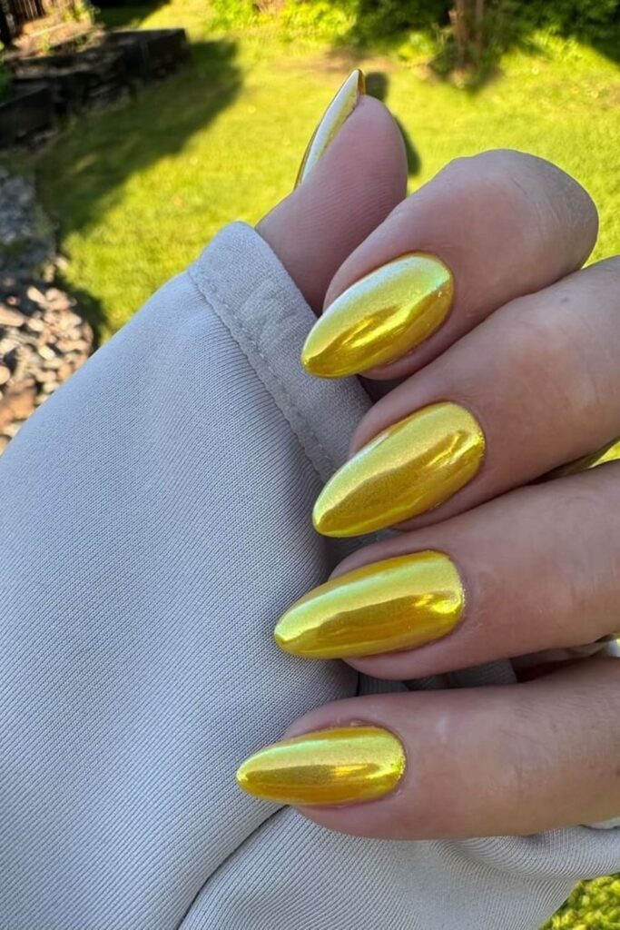 Pastel Yellow and Metallic Combo Nails