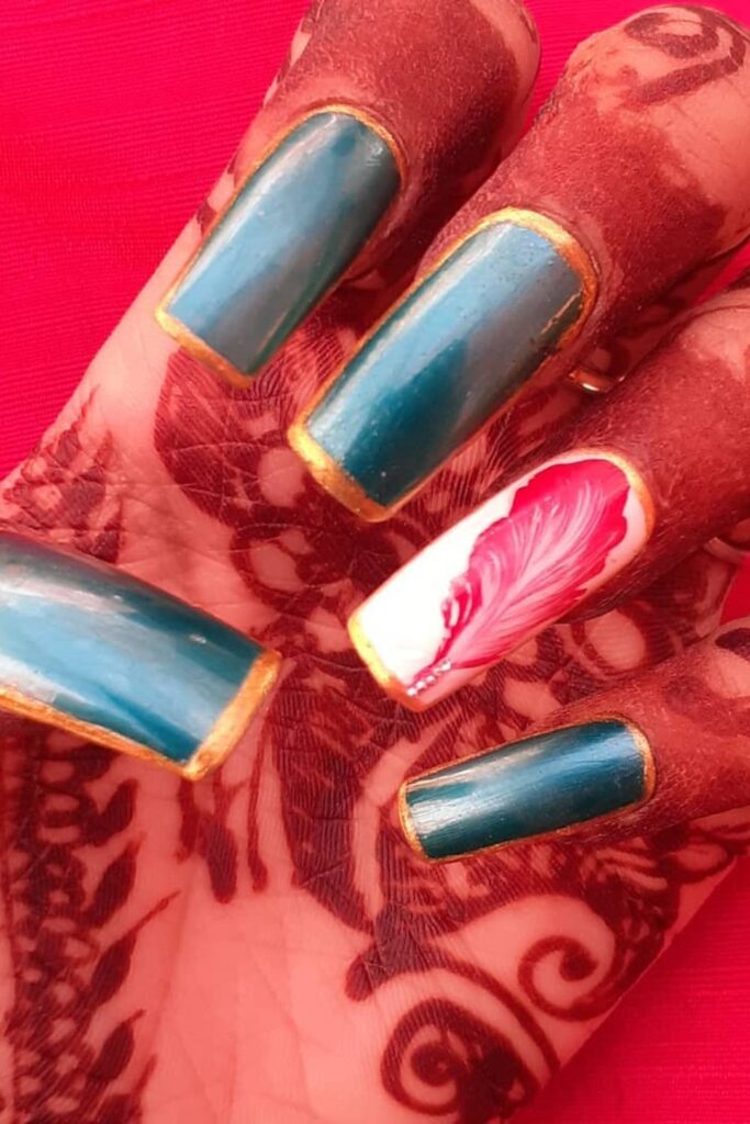 Pink Feather Designs Nails