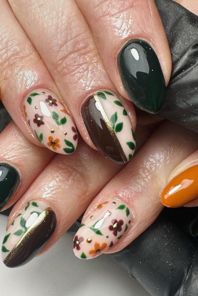 Rustic Floral Bouquets Nails