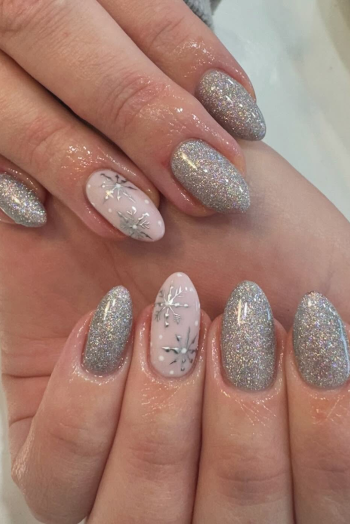Silver Glitter Shimmer Nails
