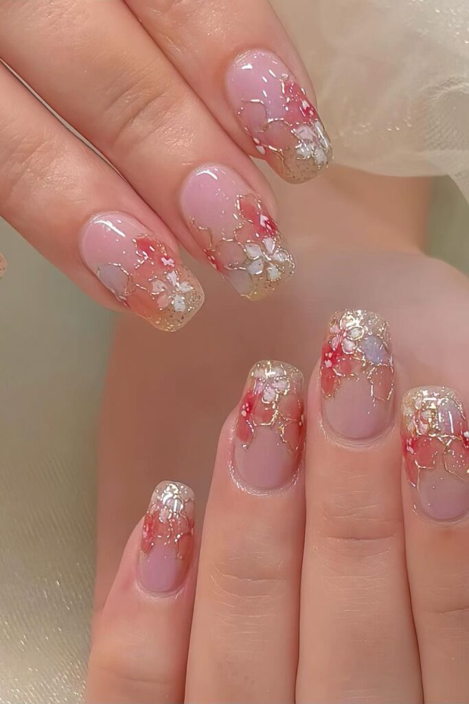 Soft Pink with Rose Gold Bling Nails
