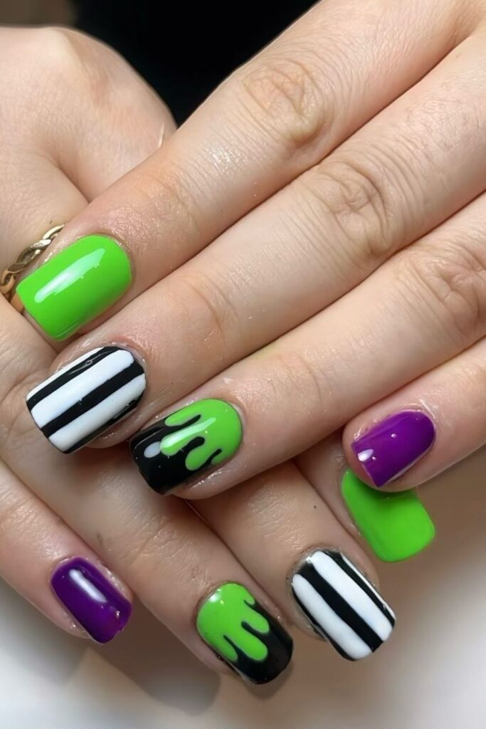 Spooky Striped Patterns Nails