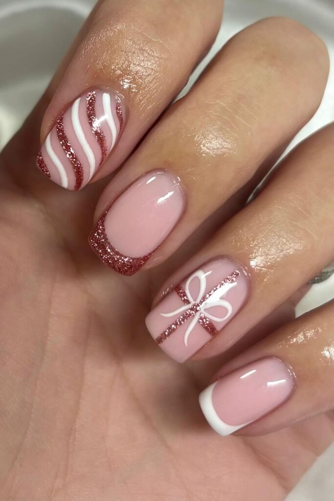 Whimsical Pink Tips with Cartoon Charms Nails