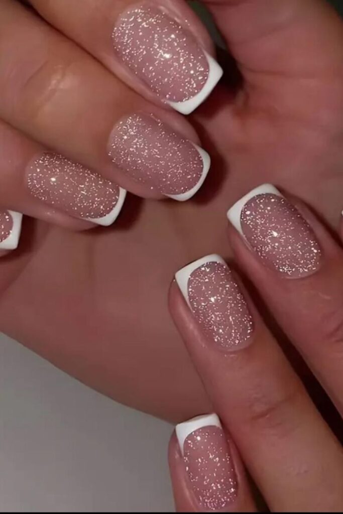 Beige Glitter Nails