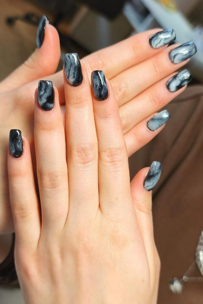 Black Marble Winter Nails