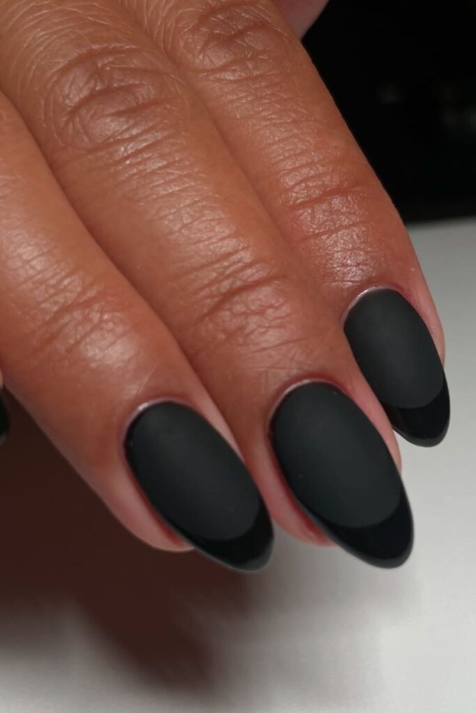 Black Matte Nails with Glossy Tips