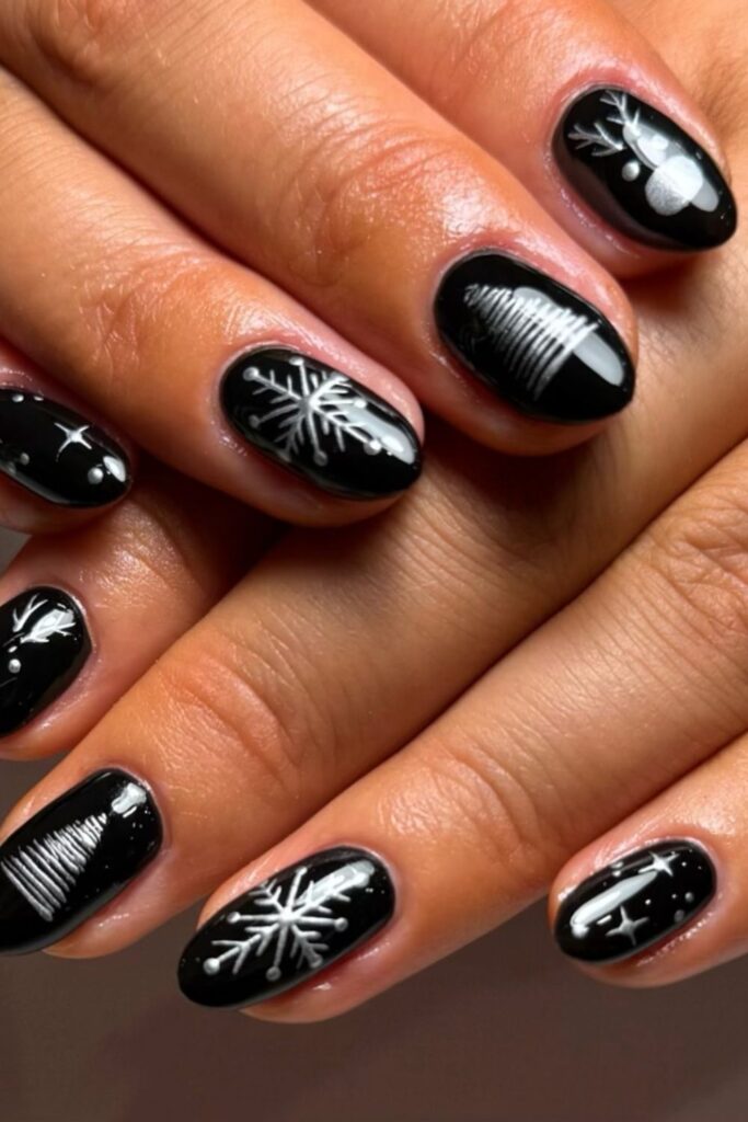 Black Matte with Silver Snowflakes