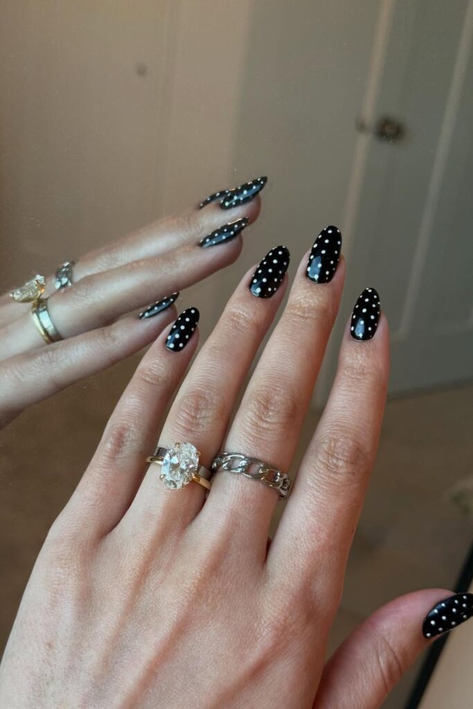 Black Polka Dot Winter Nails