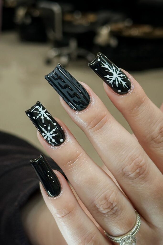 Black Snow Globe Nails