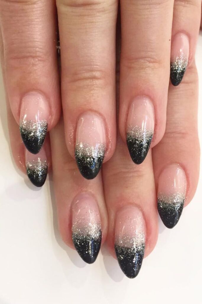 Black and Silver Glitter Tips