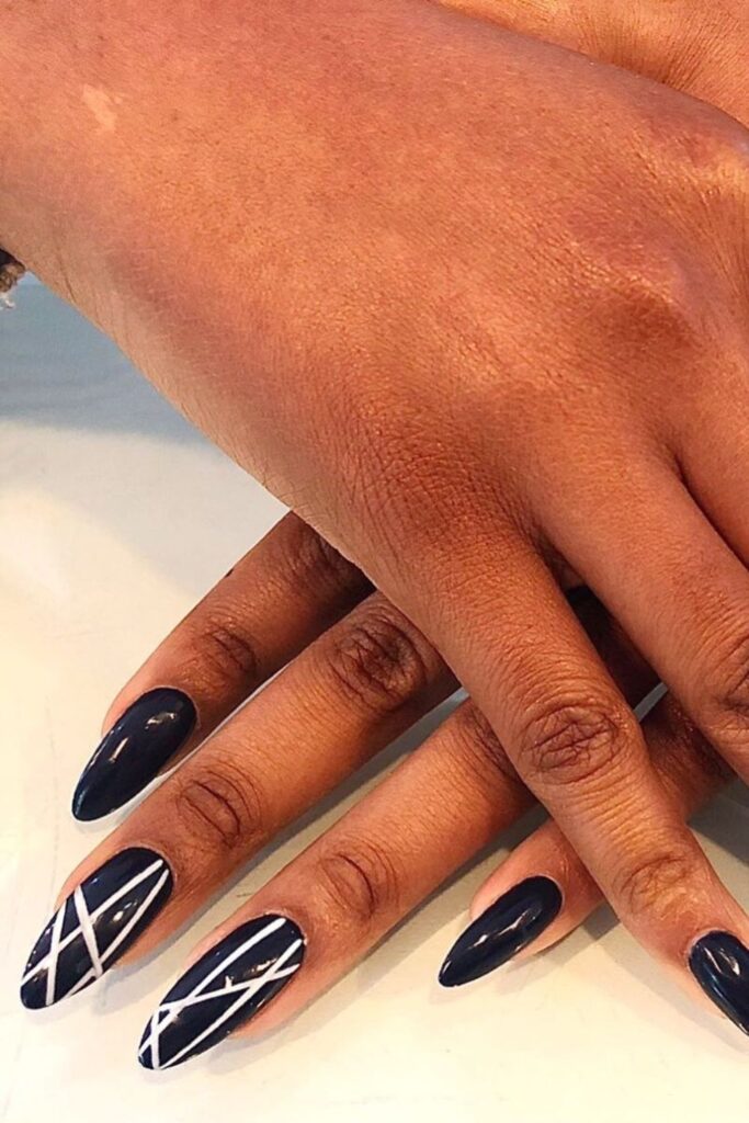 Black and White Geometric Winter Nails