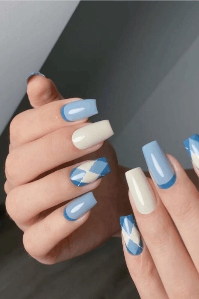 Blue Plaid Nails
